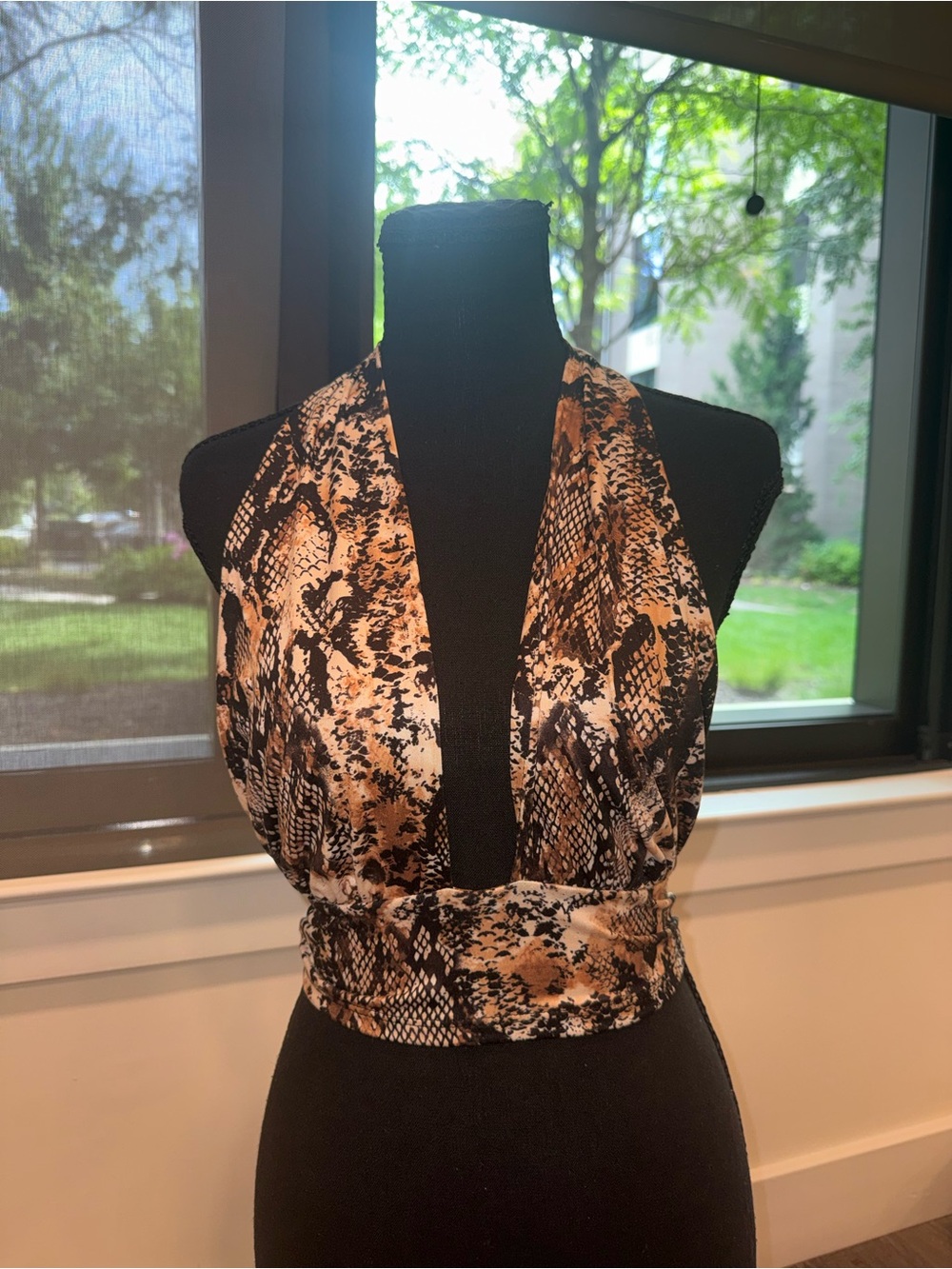 Fashion Nova Brown Snake-Print Halter Crop Top